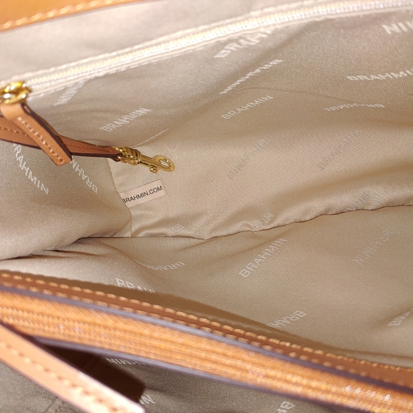 NEW Brahmin Carla Tan Nelani Medium Zig Zag Woven Leather Satchel Caramel Color - Picture 11 of 12